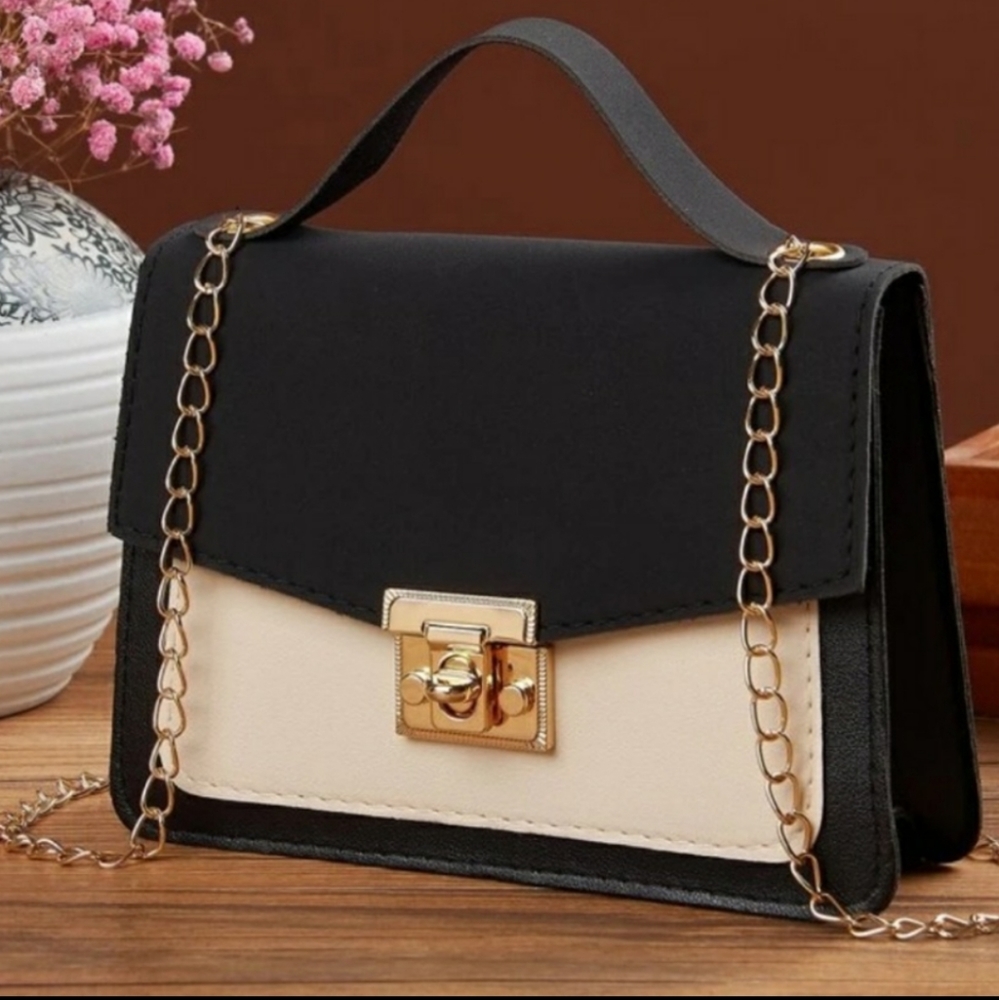 FAUX LEATHER/CLOTH TOP HANDLE BAG - Picture 2 of 7